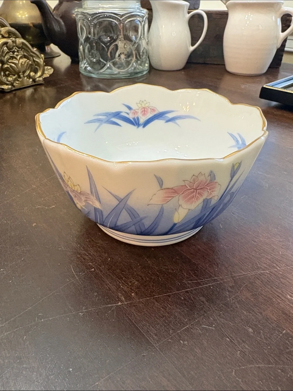 Otagiri Mercantile Company Japan Small Round Bowl with Iris Flowers 2.5”